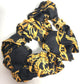 CELINE Triomphe Scrunchie Silk Hair Tie with Chain Pattern, Black, Women's