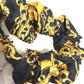 CELINE Triomphe Scrunchie Silk Hair Tie with Chain Pattern, Black, Women's