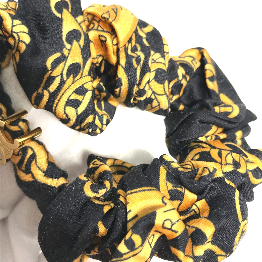 CELINE Triomphe Scrunchie Silk Hair Tie with Chain Pattern, Black, Women's
