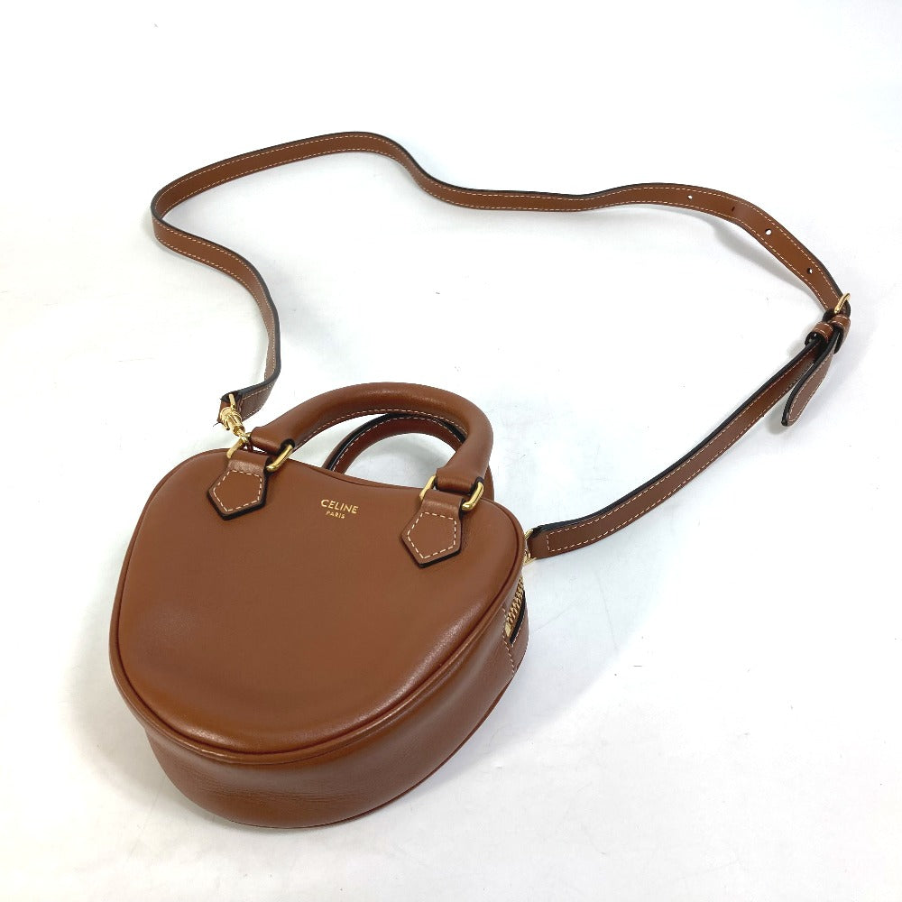 CELINE Heart Medium Logo 2-Way Handbag, Pochette, Crossbody Bag, Shoulder Bag, Leather, Women's, Brown