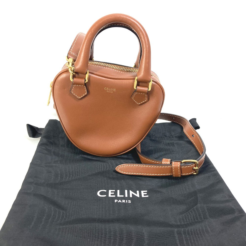 CELINE Heart Medium Logo 2-Way Handbag, Pochette, Crossbody Bag, Shoulder Bag, Leather, Women's, Brown