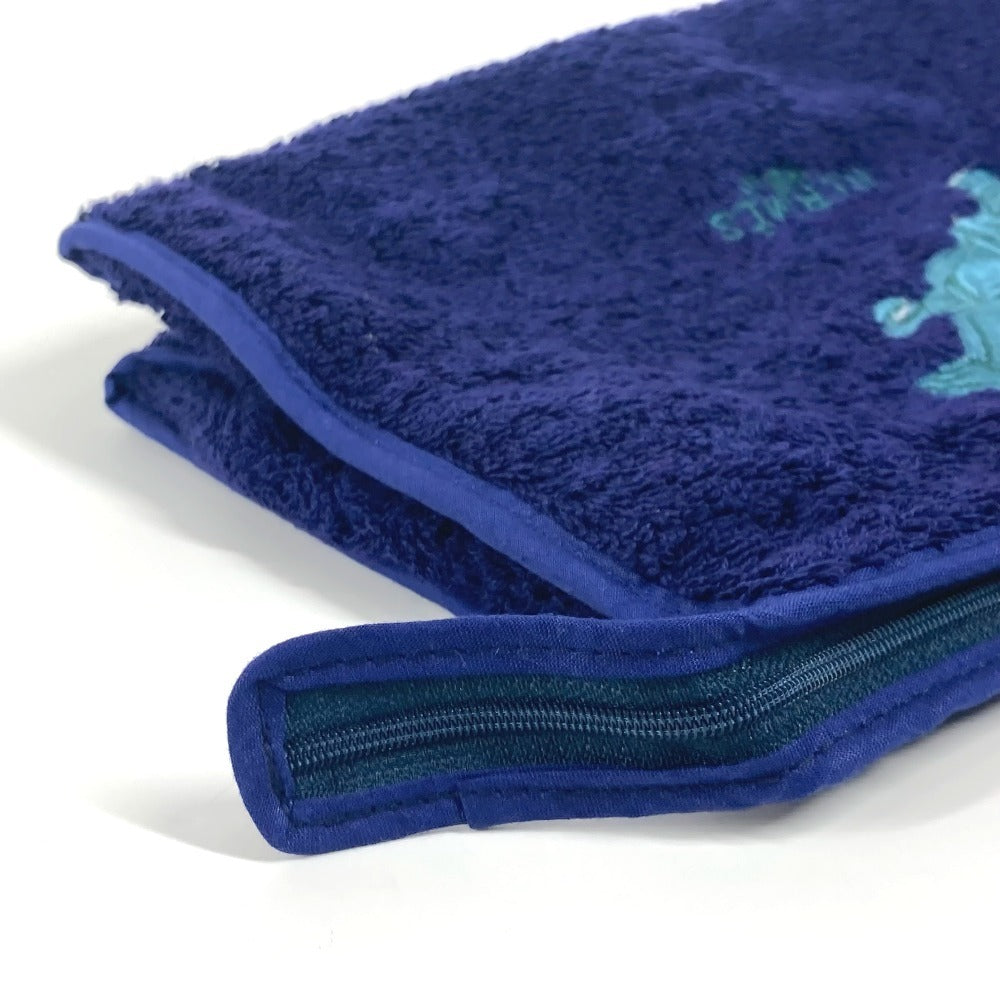 HERMES 馬柄 パイル ビーチポーチ ロゴ クラッチバッグ クラッチバッグ カバン マルチポーチ メイクポーチ ポーチ パイル レディース ネイビー - brandshop-reference