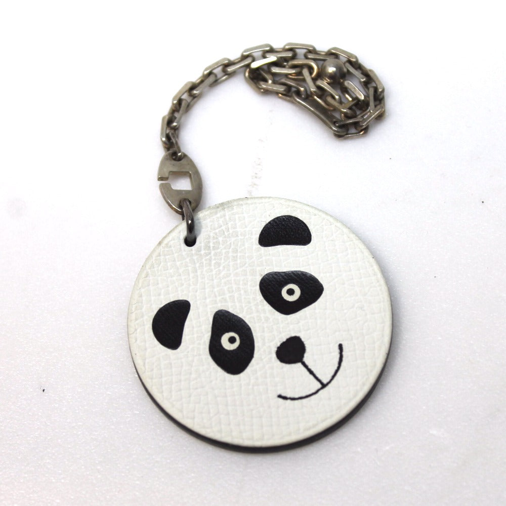 HERMES Noe Panda Animal Keychain for Men and Women, Leather, Unisex, White x Black, White