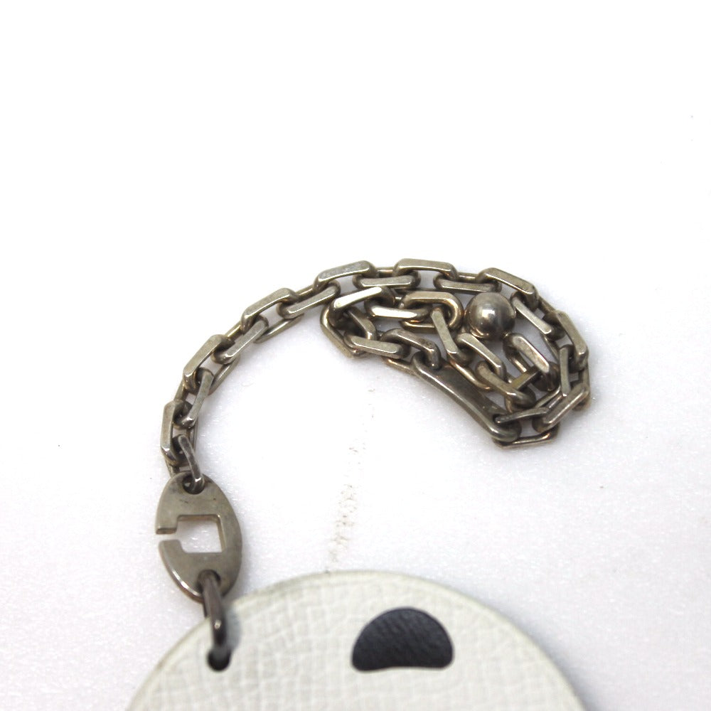 HERMES Noe Panda Animal Keychain for Men and Women, Leather, Unisex, White x Black, White