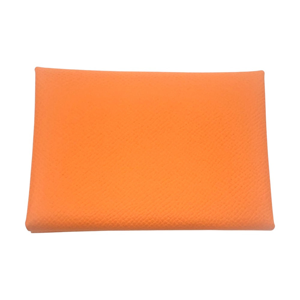 HERMES Calvi Duo Card Holder Coin Purse Wallet Two-fold Wallet Epsom Women's Orange x Lime Orange