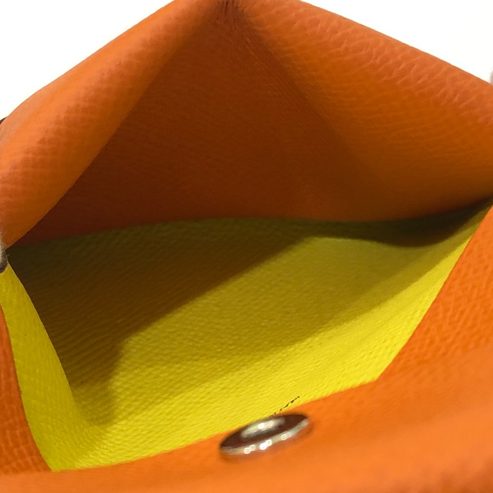 HERMES Calvi Duo Card Holder Coin Purse Wallet Two-fold Wallet Epsom Women's Orange x Lime Orange