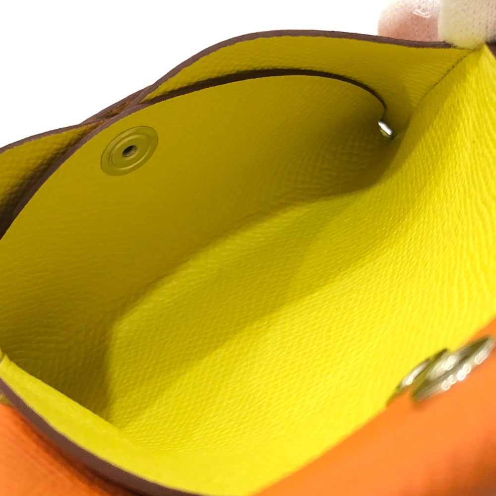 HERMES Calvi Duo Card Holder Coin Purse Wallet Two-fold Wallet Epsom Women's Orange x Lime Orange
