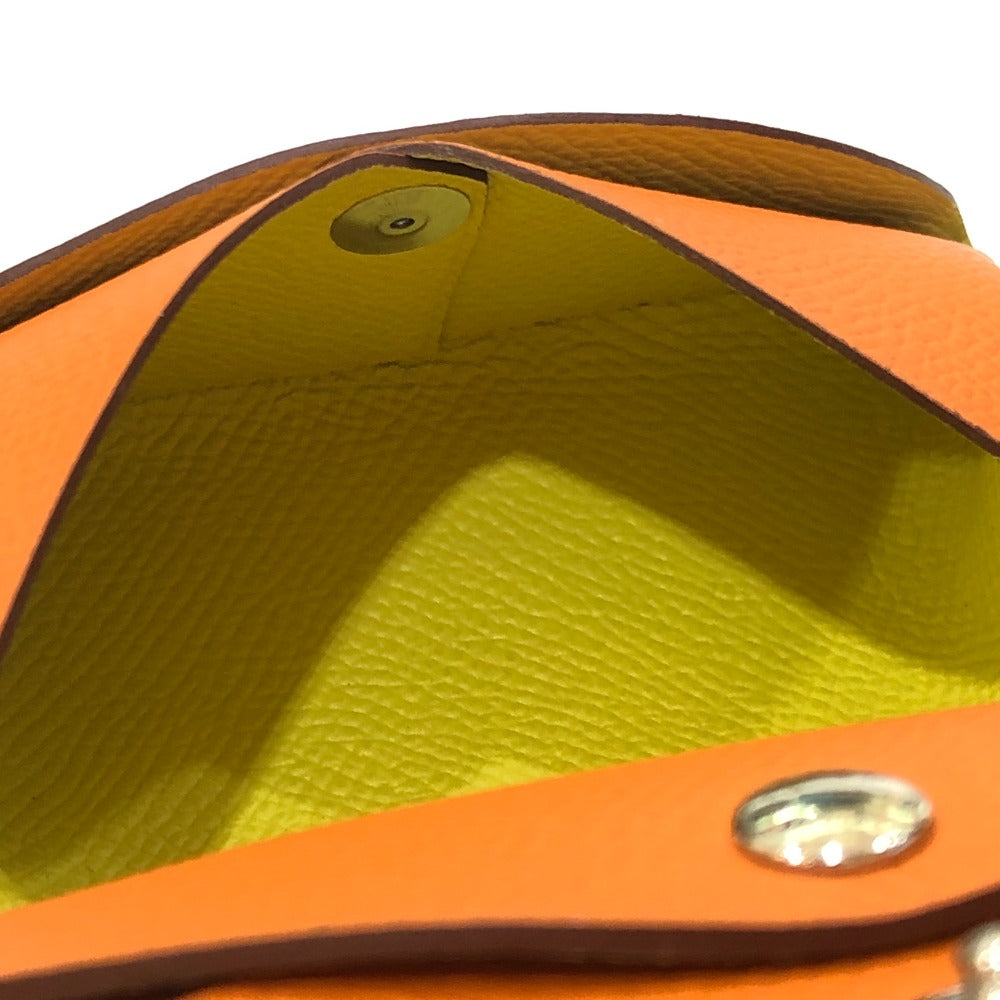 HERMES Calvi Duo Card Holder Coin Purse Wallet Two-fold Wallet Epsom Women's Orange x Lime Orange