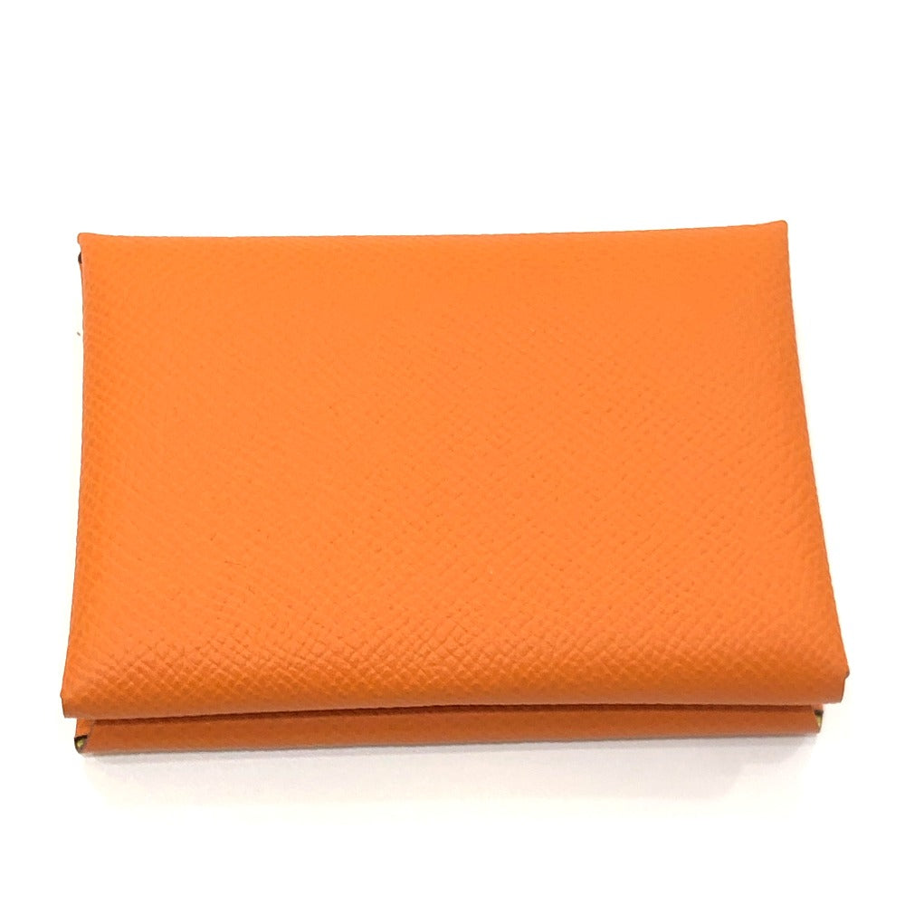 HERMES Calvi Duo Card Holder Coin Purse Wallet Two-fold Wallet Epsom Women's Orange x Lime Orange