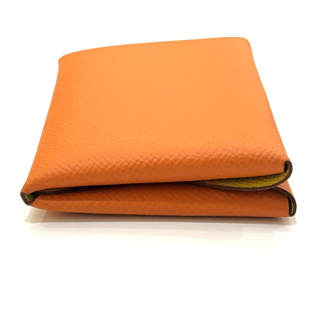 HERMES Calvi Duo Card Holder Coin Purse Wallet Two-fold Wallet Epsom Women's Orange x Lime Orange
