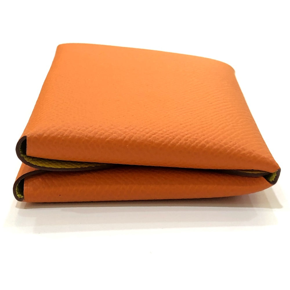 HERMES Calvi Duo Card Holder Coin Purse Wallet Two-fold Wallet Epsom Women's Orange x Lime Orange