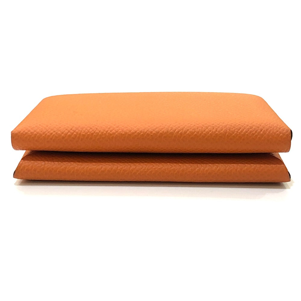 HERMES Calvi Duo Card Holder Coin Purse Wallet Two-fold Wallet Epsom Women's Orange x Lime Orange