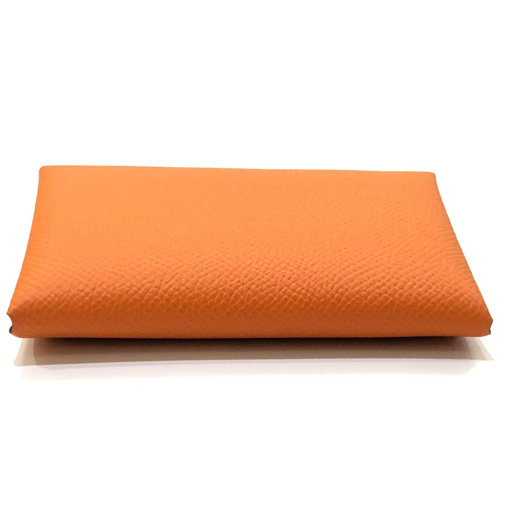 HERMES Calvi Duo Card Holder Coin Purse Wallet Two-fold Wallet Epsom Women's Orange x Lime Orange