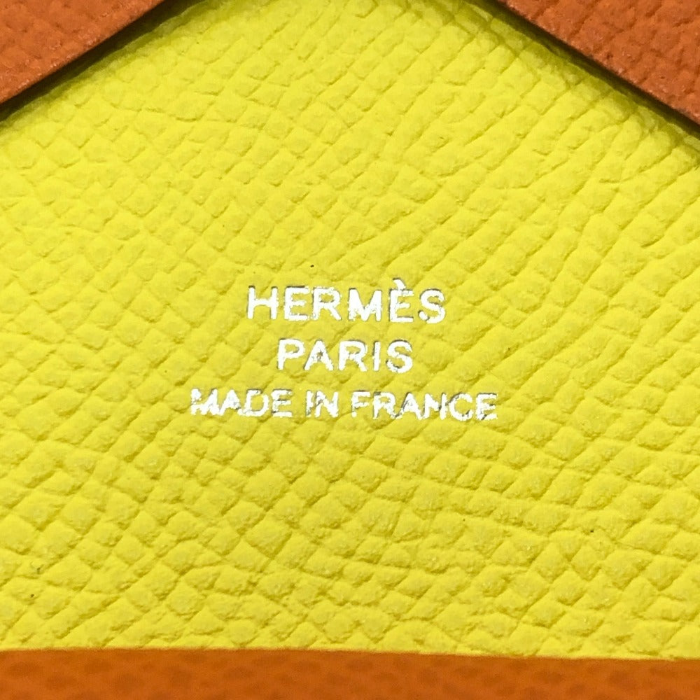 HERMES Calvi Duo Card Holder Coin Purse Wallet Two-fold Wallet Epsom Women's Orange x Lime Orange