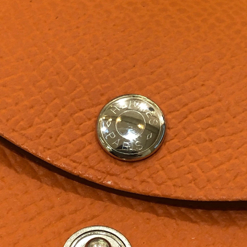 HERMES Calvi Duo Card Holder Coin Purse Wallet Two-fold Wallet Epsom Women's Orange x Lime Orange