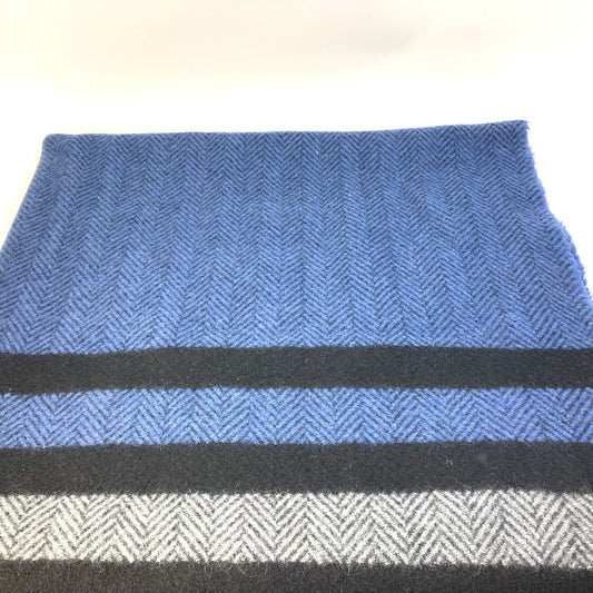 HERMES Matte Border Interior Throw Blanket Wool Women's Blue