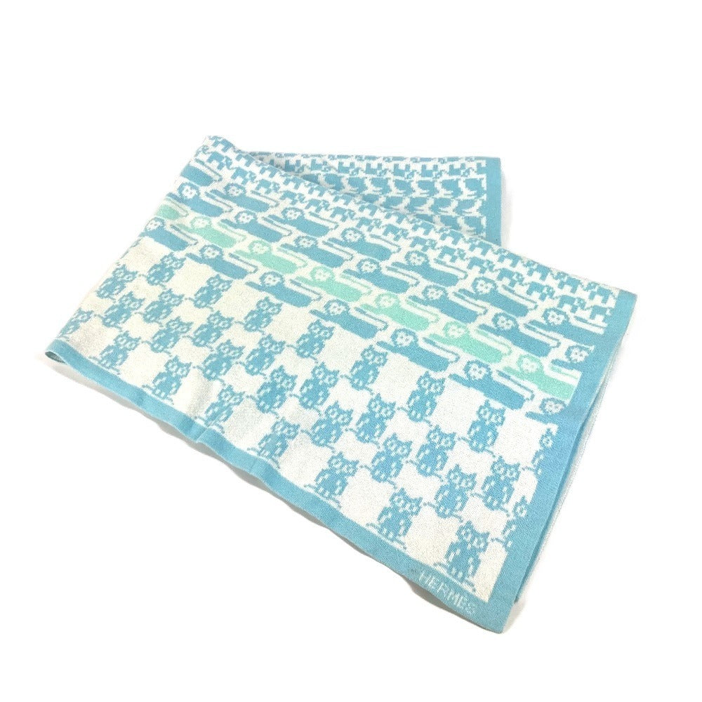 HERMES BABY 赤ちゃん ベビー アニマルロゴ インテリア ひざかけ 毛布 ブランケット コットン キッズ ブルー - brandshop-reference