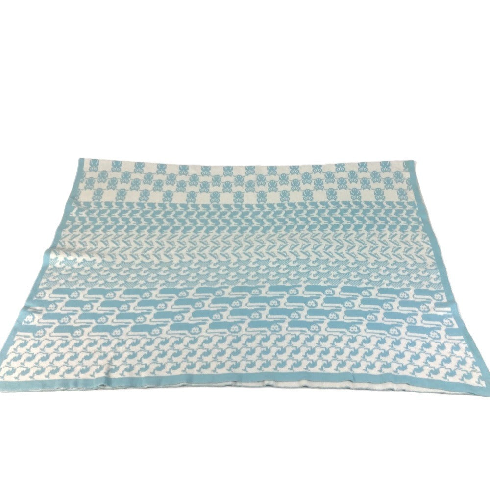 HERMES BABY 赤ちゃん ベビー アニマルロゴ インテリア ひざかけ 毛布 ブランケット コットン キッズ ブルー - brandshop-reference