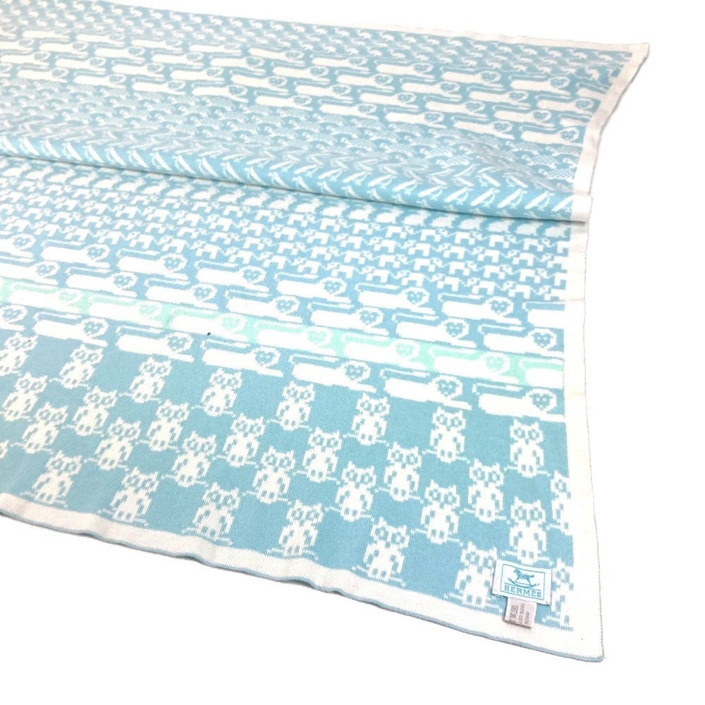 HERMES BABY 赤ちゃん ベビー アニマルロゴ インテリア ひざかけ 毛布 ブランケット コットン キッズ ブルー - brandshop-reference