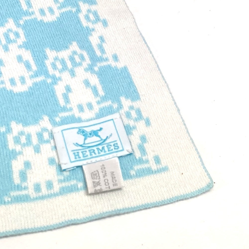 HERMES BABY 赤ちゃん ベビー アニマルロゴ インテリア ひざかけ 毛布 ブランケット コットン キッズ ブルー - brandshop-reference