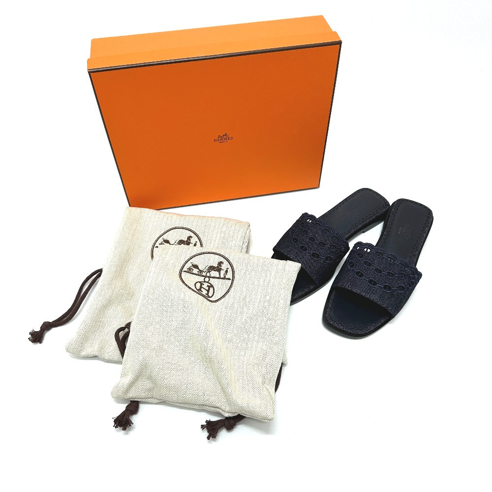 HERMES ガエル シェーヌダンクル フラット ペタンコ 靴 シューズ サンダル デニム レディース ブルー