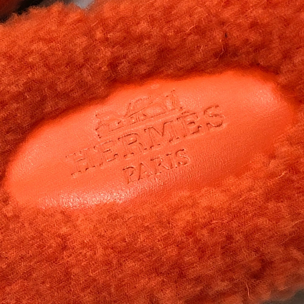 HERMES Oran Shoes, Shearling Fur Flat Sandals, Women's Orange