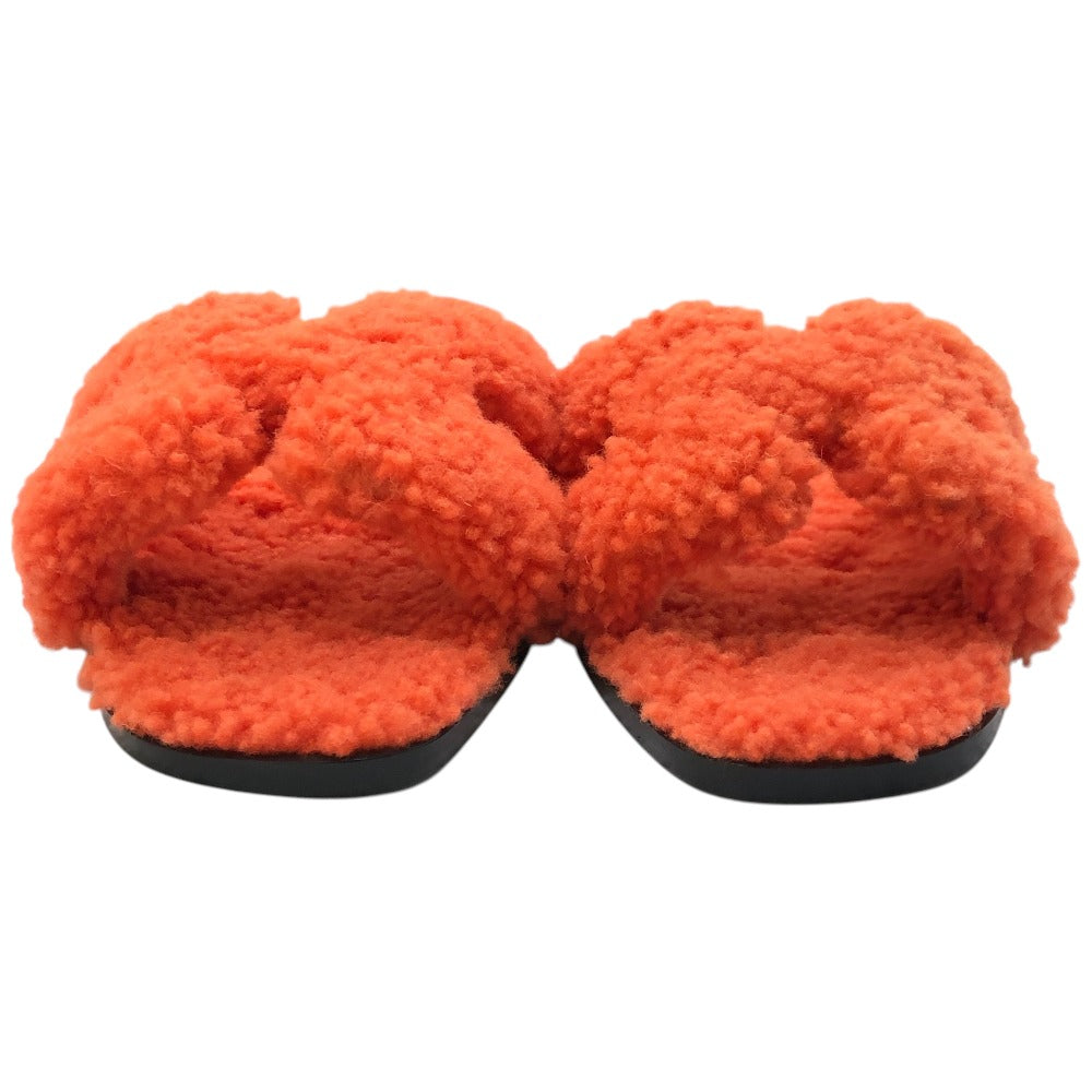 HERMES Oran Shoes, Shearling Fur Flat Sandals, Women's Orange