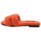 HERMES Oran Shoes, Shearling Fur Flat Sandals, Women's Orange