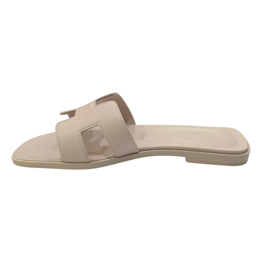HERMES Oran Shoes Slippers Flat Sandals Leather Women's Rose Cancan (estimated) Pink