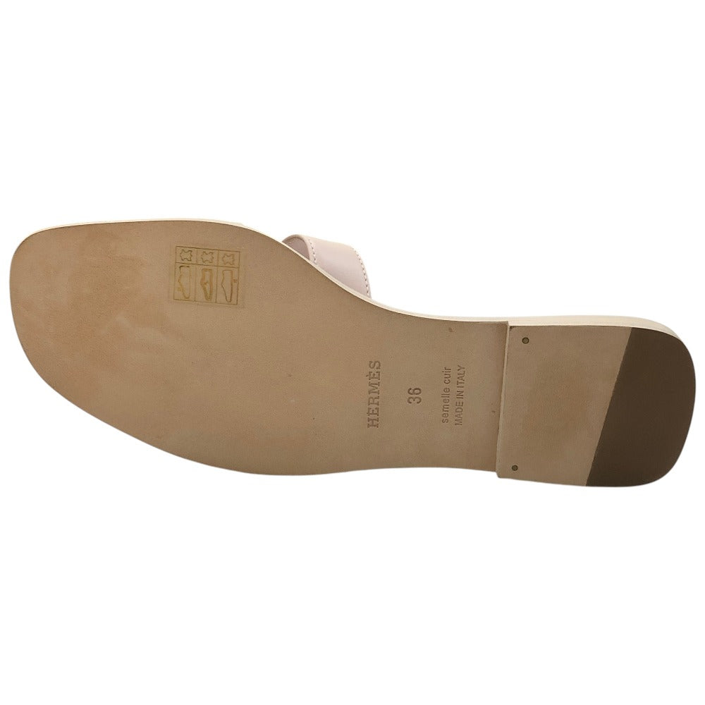 HERMES Oran Shoes Slippers Flat Sandals Leather Women's Rose Cancan (estimated) Pink