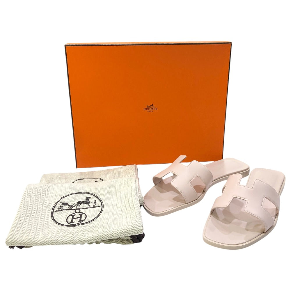 HERMES Oran Shoes Slippers Flat Sandals Leather Women's Rose Cancan (estimated) Pink