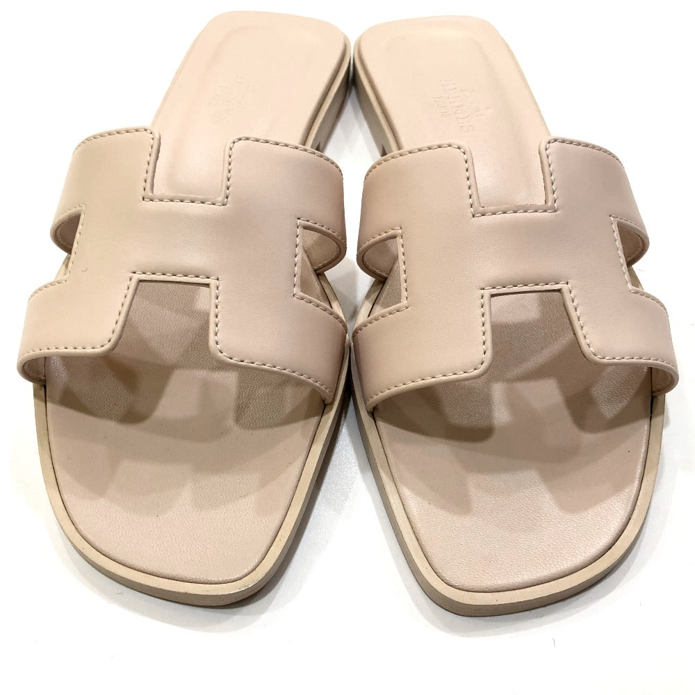 HERMES Oran Shoes Slippers Flat Sandals Leather Women's Rose Cancan (estimated) Pink