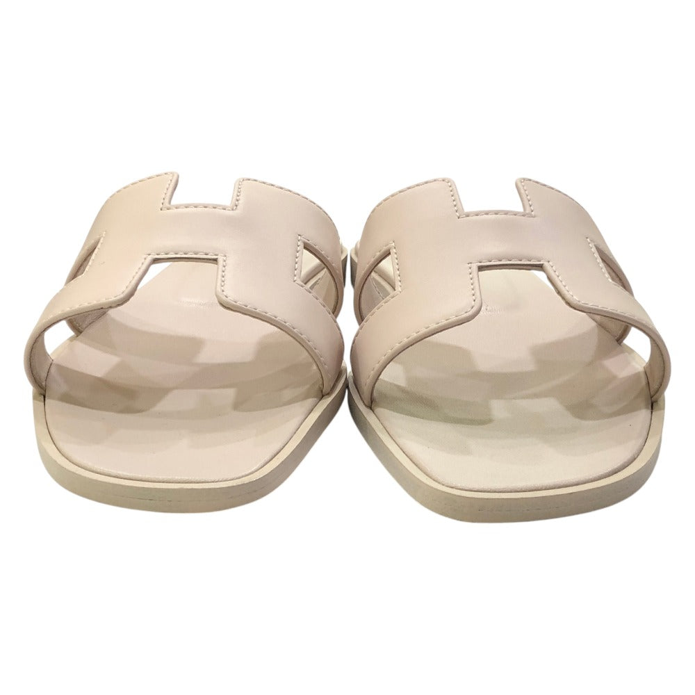 HERMES Oran Shoes Slippers Flat Sandals Leather Women's Rose Cancan (estimated) Pink
