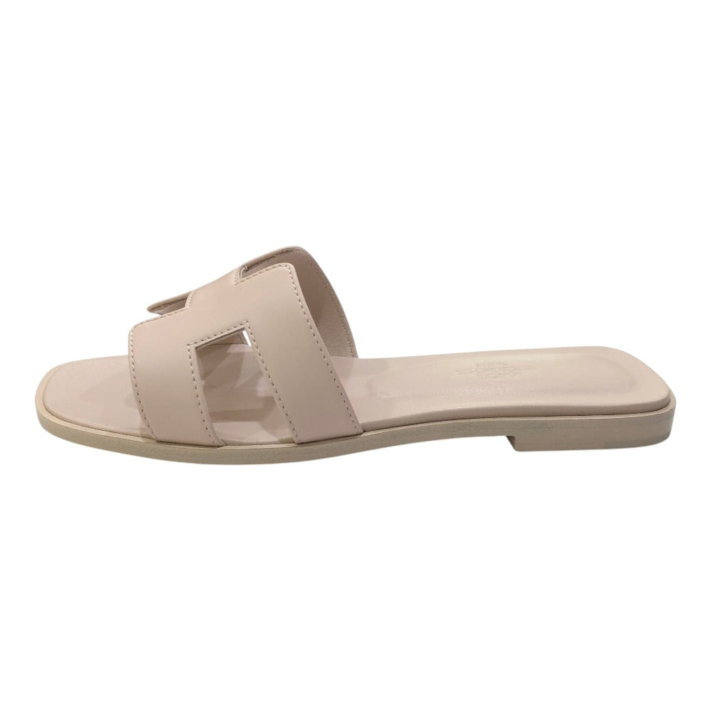 HERMES Oran Shoes Slippers Flat Sandals Leather Women's Rose Cancan (estimated) Pink