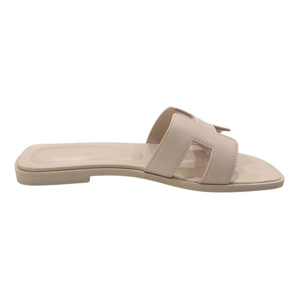 HERMES Oran Shoes Slippers Flat Sandals Leather Women's Rose Cancan (estimated) Pink