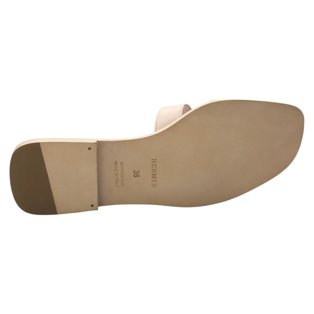HERMES Oran Shoes Slippers Flat Sandals Leather Women's Rose Cancan (estimated) Pink
