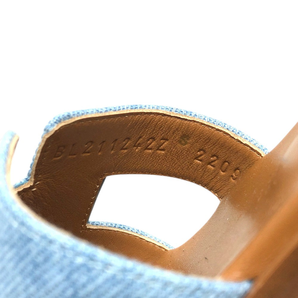 HERMES Oran H logo Shoes Denim Flat Mules Open Toe Sandals Denim / Leather blue 35 Used
