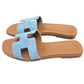 HERMES Oran H logo Shoes Denim Flat Mules Open Toe Sandals Denim / Leather blue 35 Used