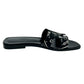 HERMES Oran Flat Barrel Shoes Sandals Leather/Wood Sandals Canvas Black 35 Used