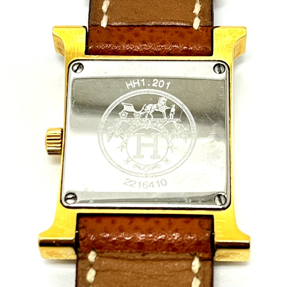 HERMES HH1.201 Hウォッチ クオーツ ウォッチ 時計 レザーベルト 腕時計 SS レディース ゴールド