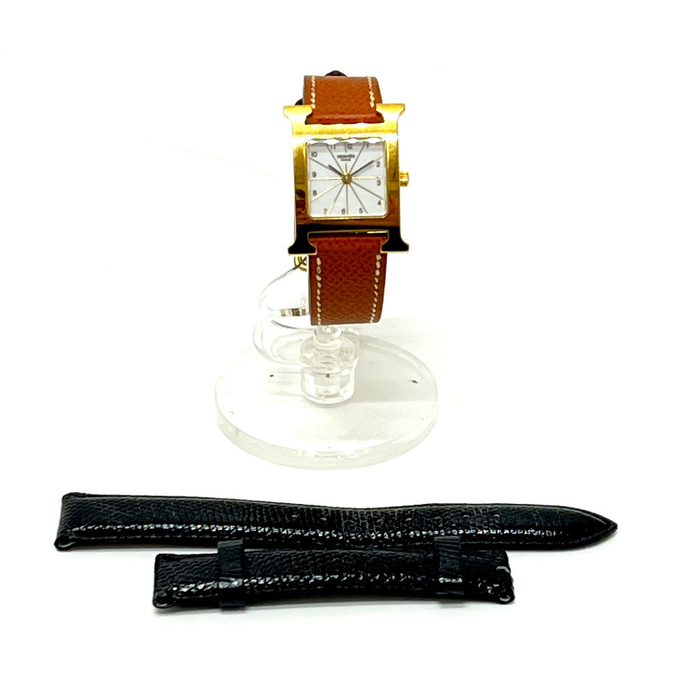 HERMES HH1.201 Hウォッチ クオーツ ウォッチ 時計 レザーベルト 腕時計 SS レディース ゴールド