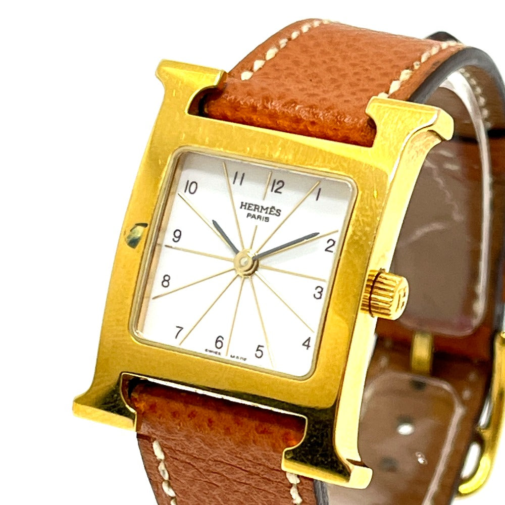 HERMES HH1.201 Hウォッチ クオーツ ウォッチ 時計 レザーベルト 腕時計 SS レディース ゴールド