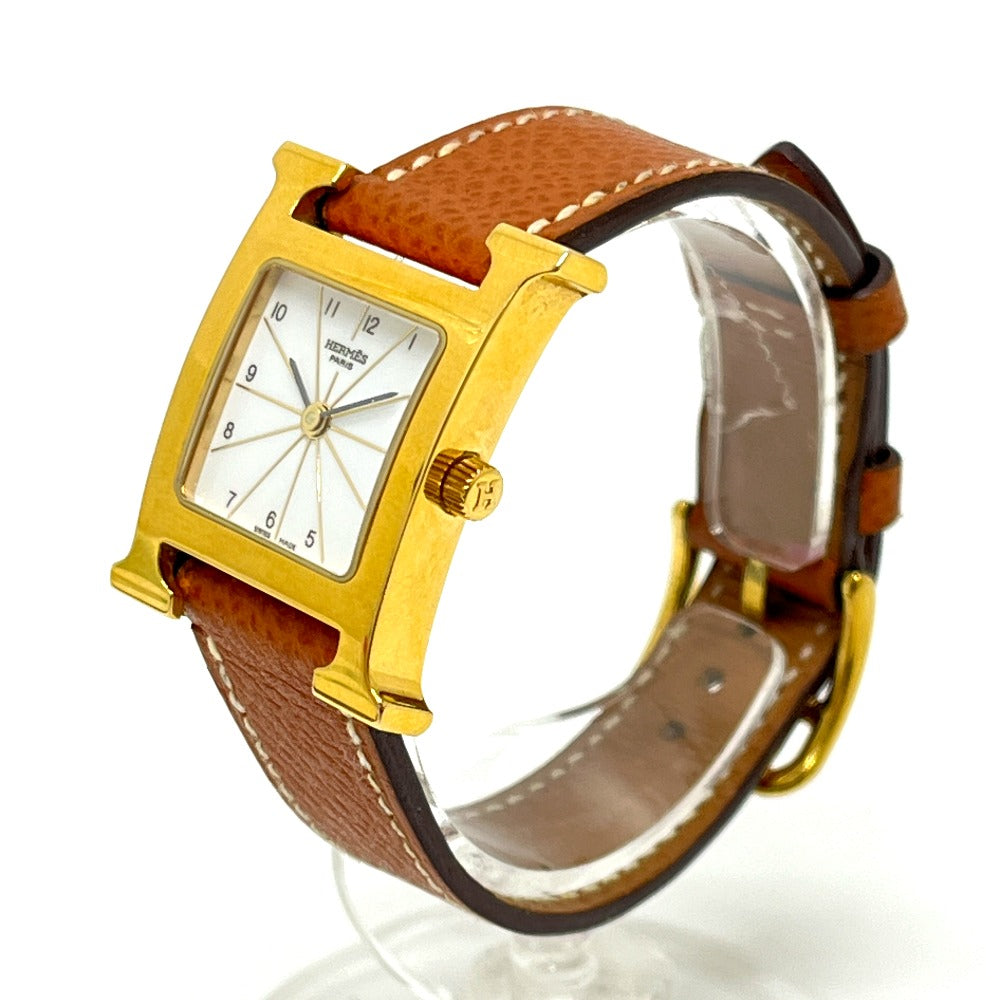 HERMES HH1.201 Hウォッチ クオーツ ウォッチ 時計 レザーベルト 腕時計 SS レディース ゴールド