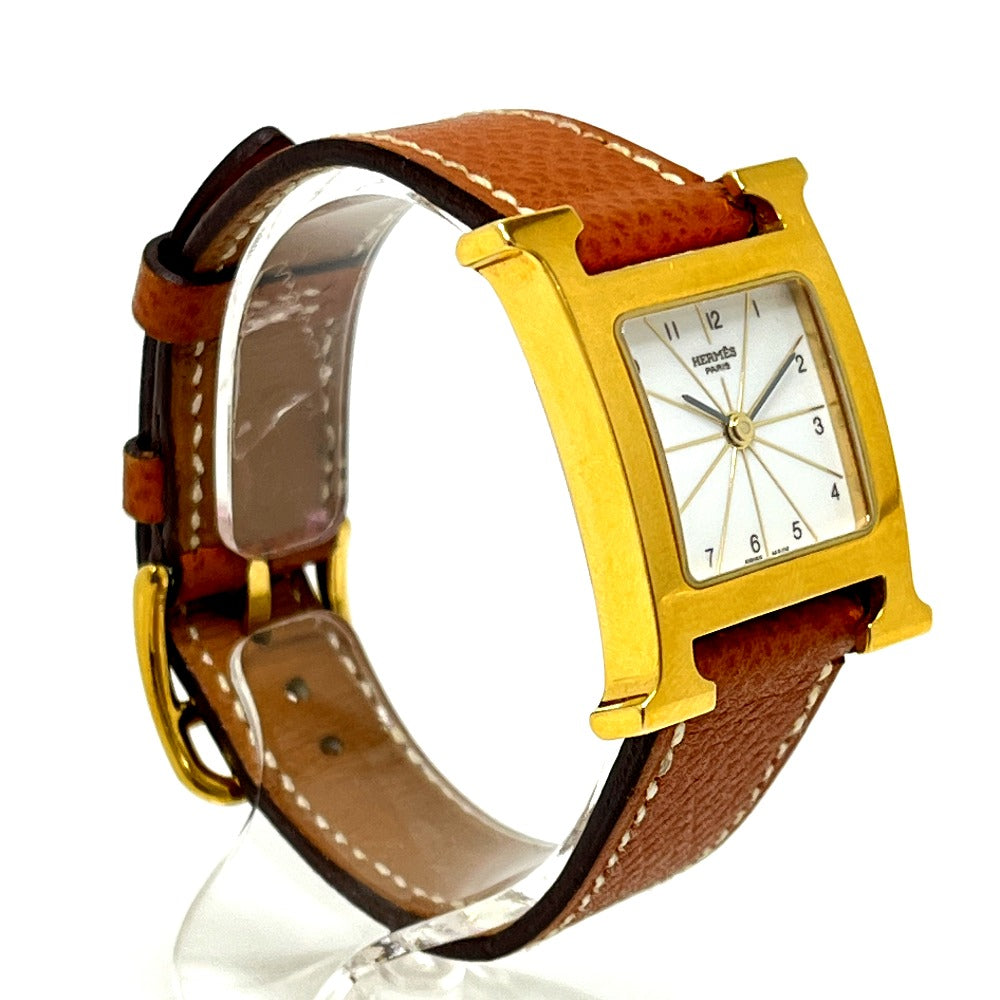 HERMES HH1.201 Hウォッチ クオーツ ウォッチ 時計 レザーベルト 腕時計 SS レディース ゴールド