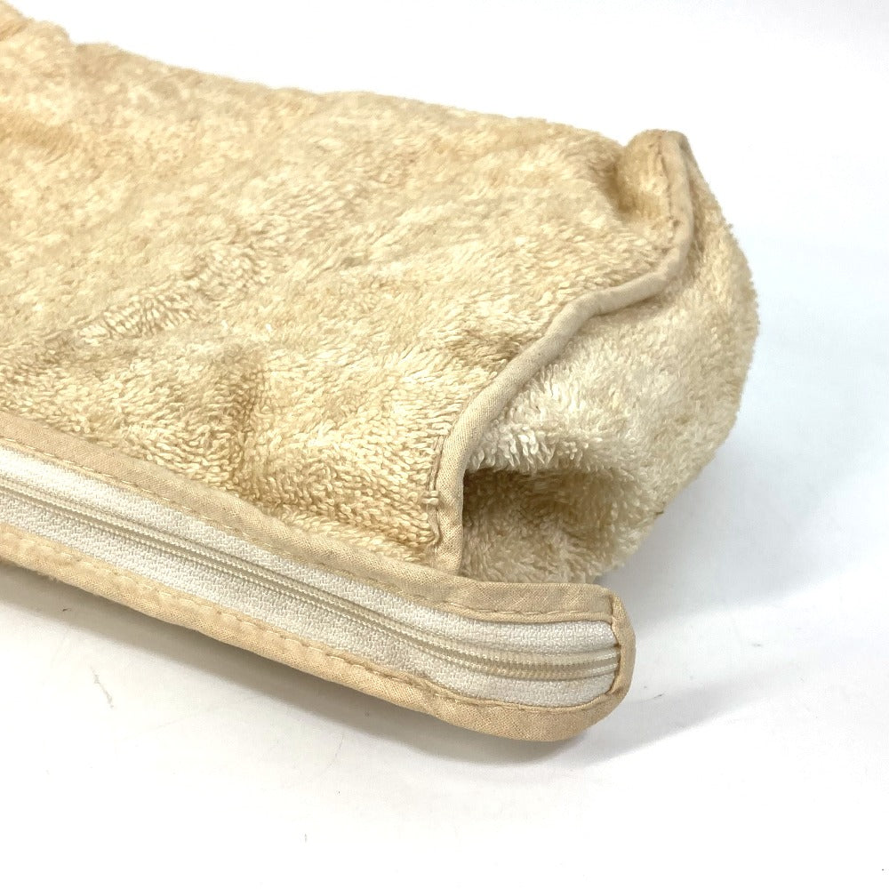 HERMES Clutch Bag with Logo, Makeup Pouch, Pile Fabric, Women's, Beige