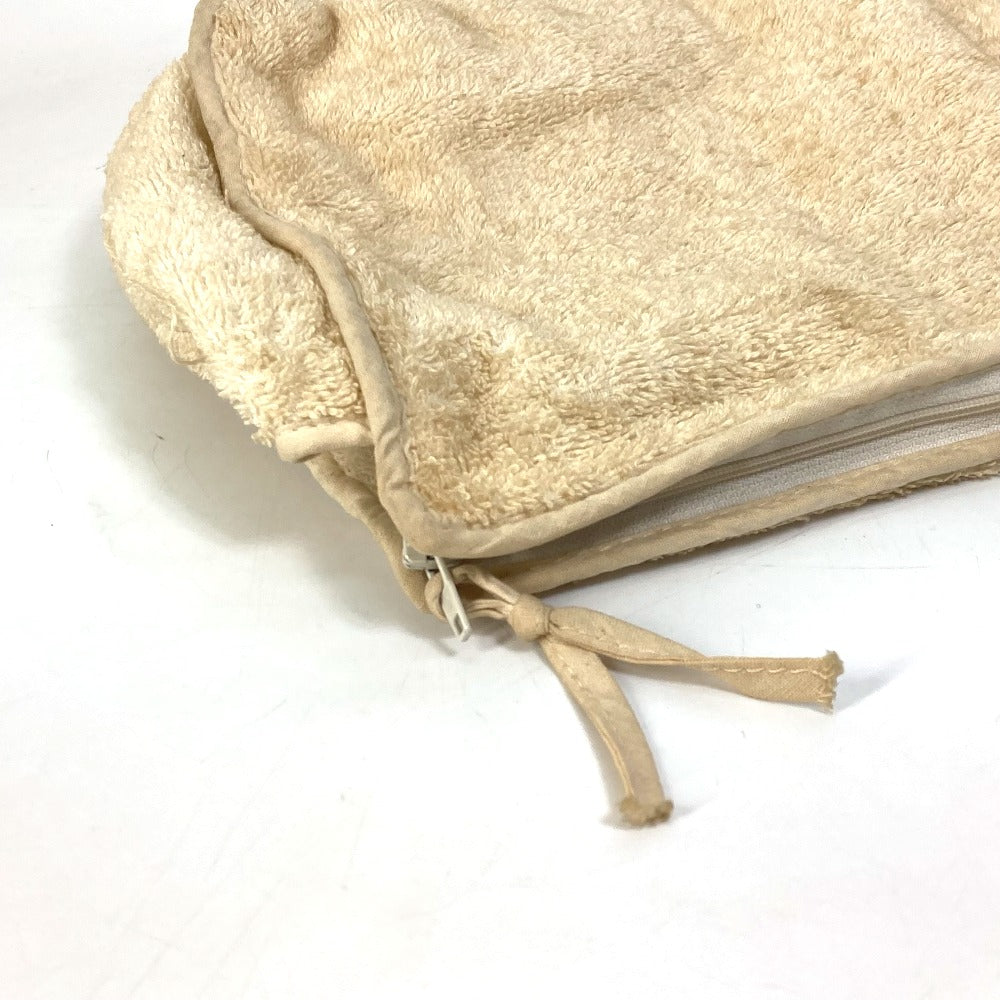 HERMES Clutch Bag with Logo, Makeup Pouch, Pile Fabric, Women's, Beige