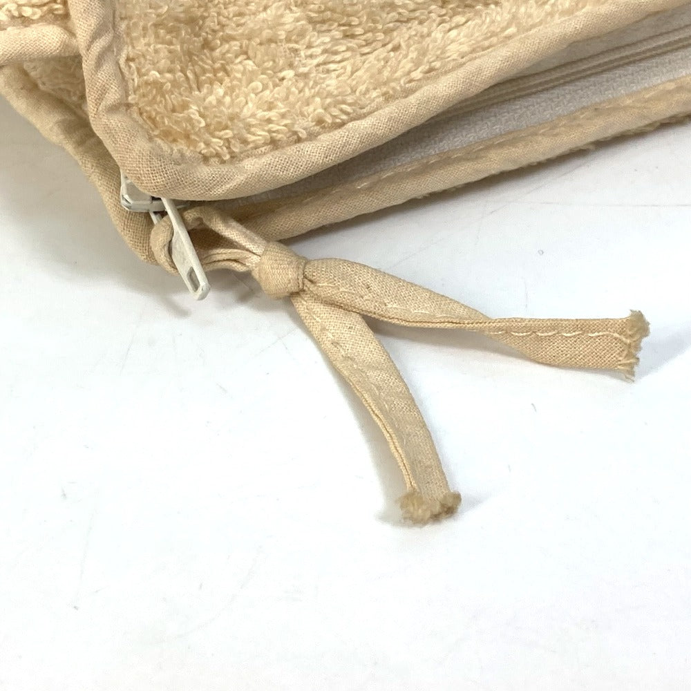 HERMES Clutch Bag with Logo, Makeup Pouch, Pile Fabric, Women's, Beige