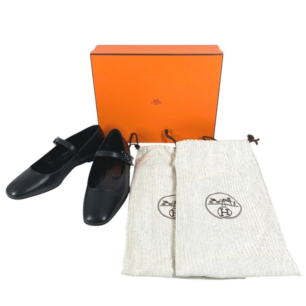 HERMES Jane Ballet Flats, Shoes, Leather Shoes, Leather, Women's, Black Black
