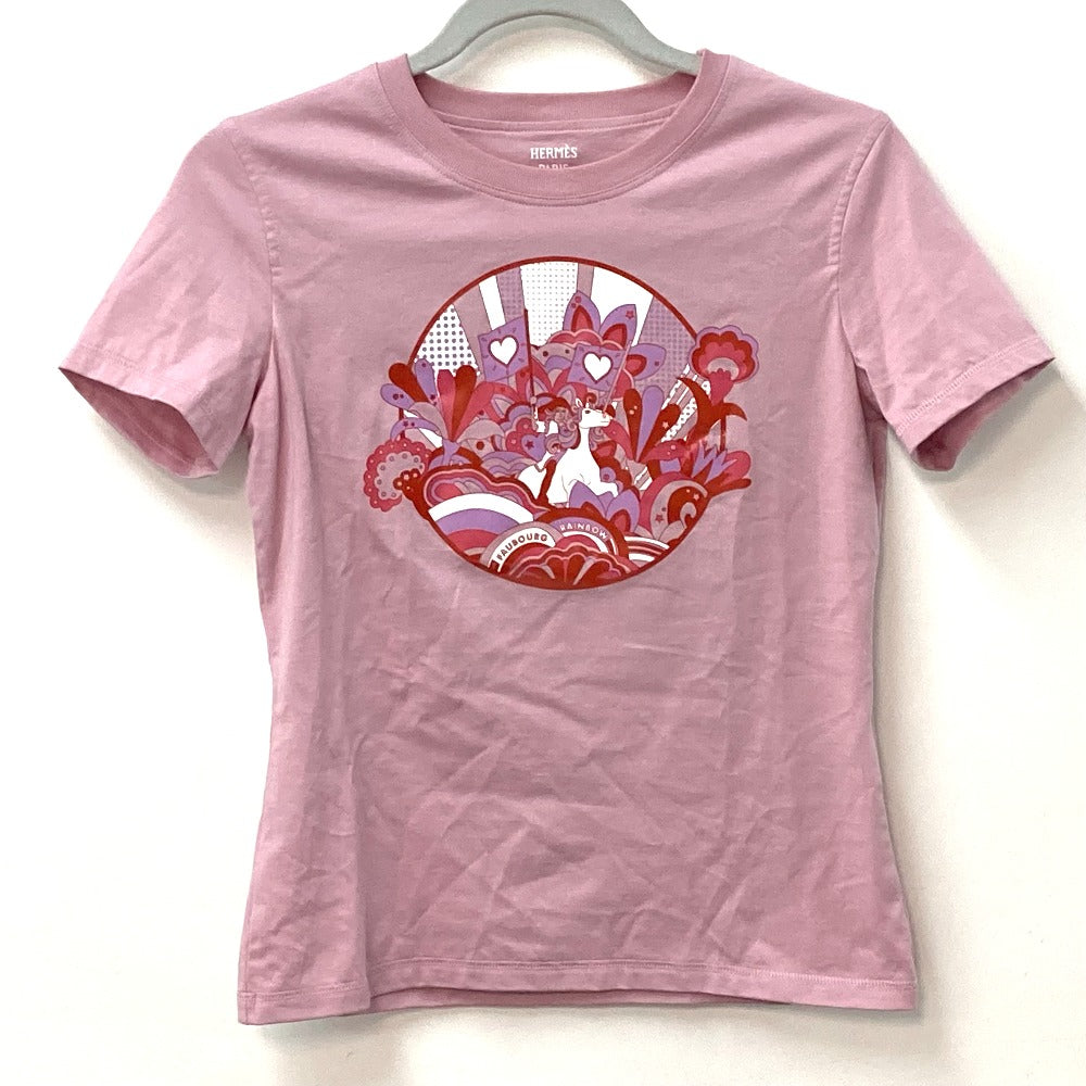 HERMES 22SS Cartouche Micro Apparel Top, Short Sleeve Cotton T-Shirt, Pink, Women's