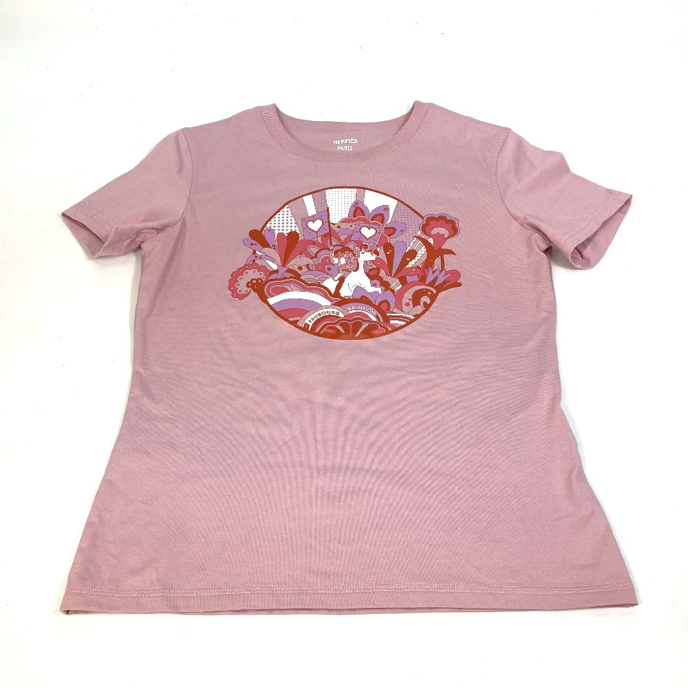 HERMES 22SS Cartouche Micro Apparel Top, Short Sleeve Cotton T-Shirt, Pink, Women's